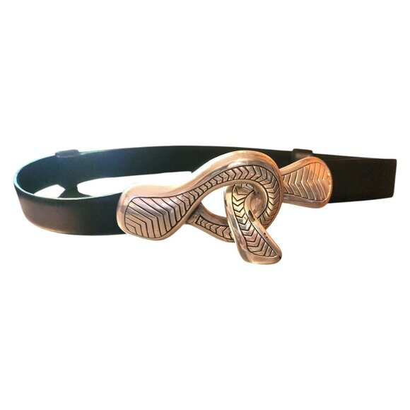 Vintage Chico's Silver Snake Buckle Black Vegan Leather Belt Adjustable - Picture 4 of 5